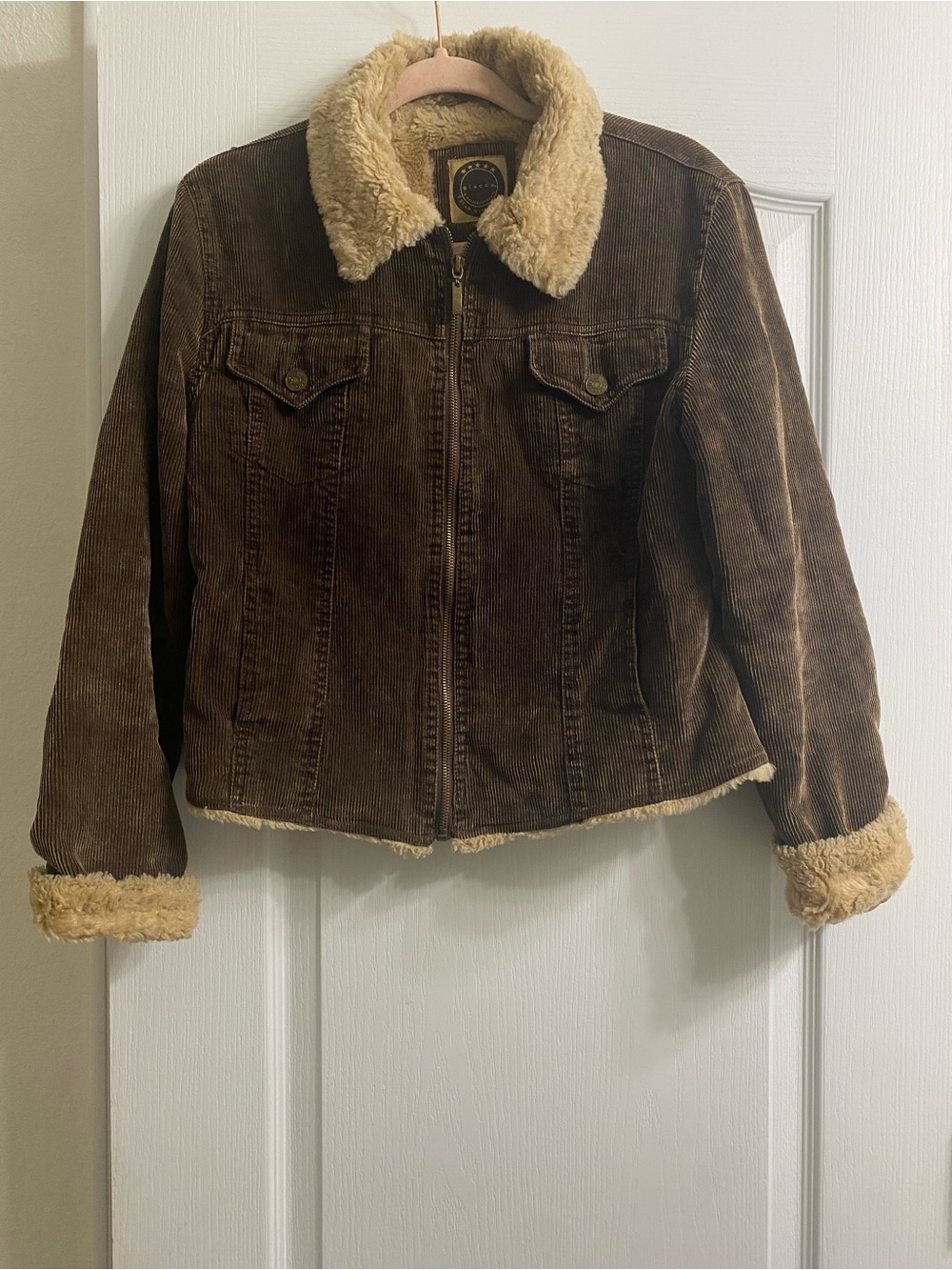 Vintage 90s Giacca Corduroy Sherpa Crop Penny Lane Y2K Brown Trucker Jacket M - Picture 2 of 13